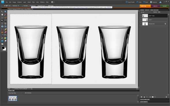 10. Click on the white space around the glass on the top layer.